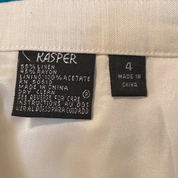 White Kasper brand linen and rayon  lined pants.  These pants are new. - Picture 3 of 5